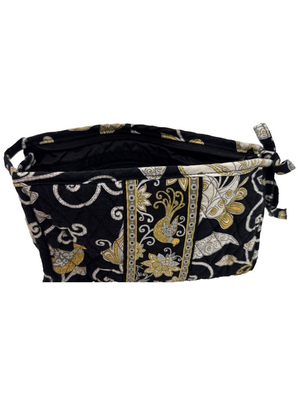 Vera Bradley Quilted Fabric Zipper Makeup Bag Floral Black Gold White